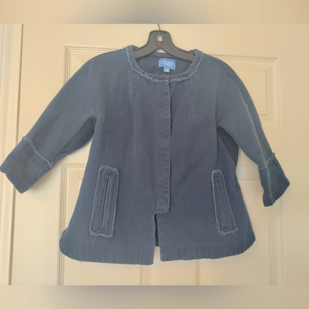 Swing Jacket, Crop Sleeve, Slash Pockets, Corduroy Blue